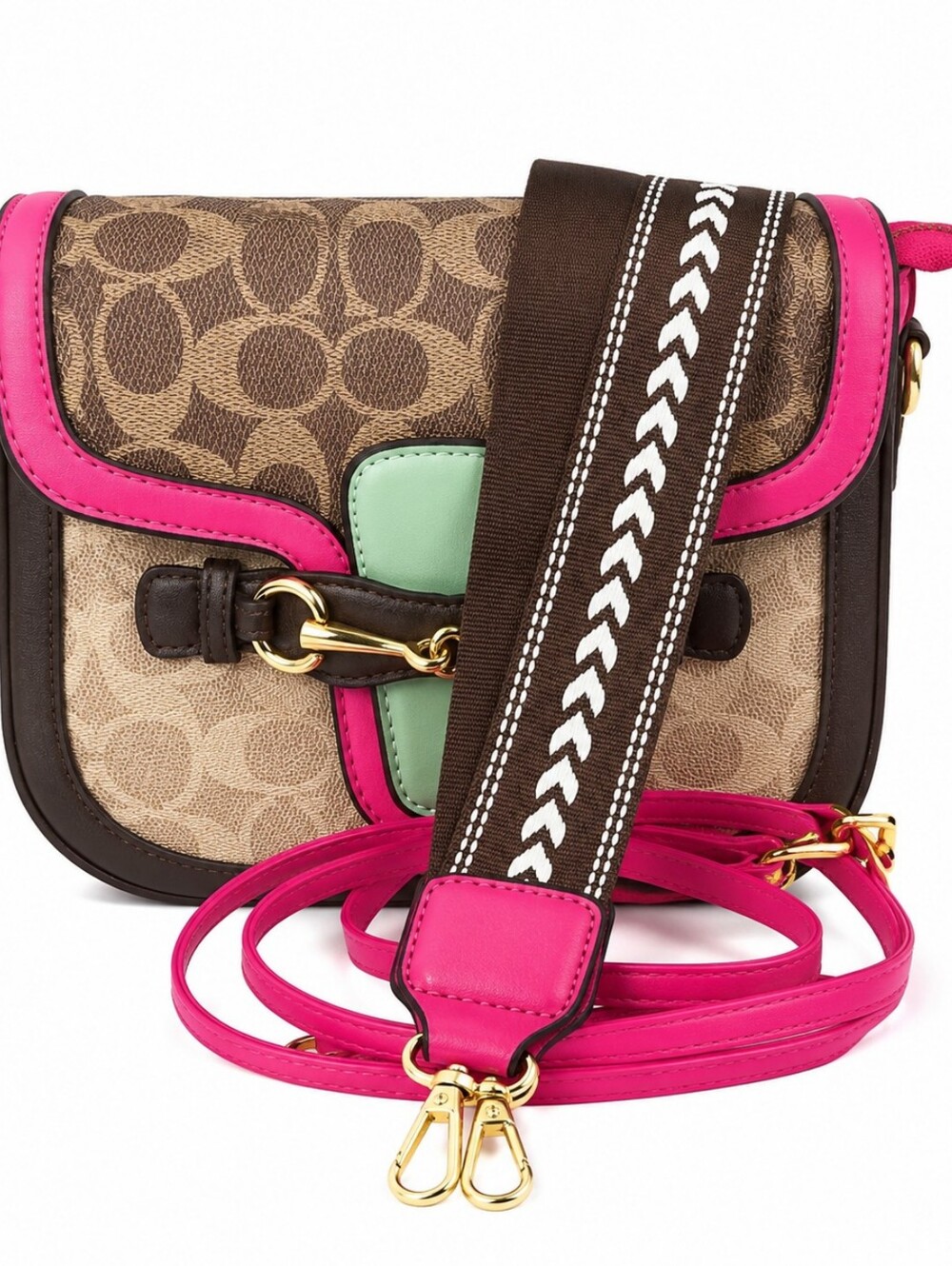 📦Crossbody small bag with Pink Trim and Mint Accent - Picture 9 of 10